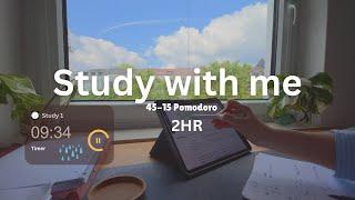 2HR STUDY WITH ME at home 45-15 Pomodoro l rain thunderstorm ambient l study timer