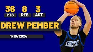 Drew Pember UNC Asheville Bulldogs 36 PTS 8 REB 3 BLKS vs High Point Panthers