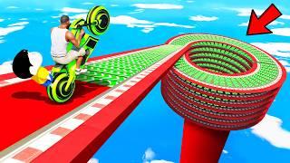 SHINCHAN AND FRANKLIN TRIED THE SPIRAL SPEED BOOSTER ROAD PARKOUR CHALLENGE BY BIKES & CARS IN GTA 5