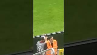 Steward lookalike Hitler during a football match. Poland vs Germany 