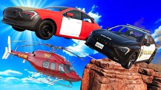 Multiplayer Police Chase Ends with BROKEN BRIDGE Jump in BeamNG Drive Mods!
