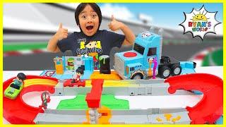 Ryan's World Giant Truck Toy Car Race Track!!!