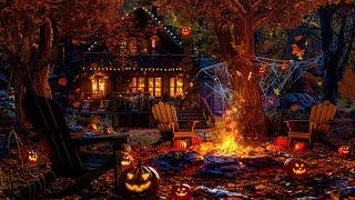 Cozy Autumn Haunted House Halloween Ambience with Relaxing Campfire, Cricket Sounds for Sleep