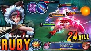 24 Kills + MANIAC!! Offlane Monster Ruby Brutal Damage Build!! - Build Top 1 Global Ruby ~ MLBB