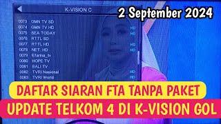 Update siaran Telkom 4 di receiver k-vision gol tanpa paket terbaru 2 September 2024