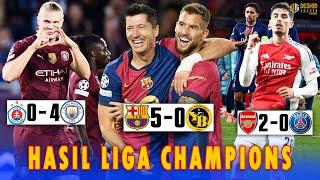 Hasil Liga Champion: Barcelona Hajar Young Boys - Arsenal Sikat PSG - Man City & Inter Pesta Gol