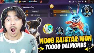 Noob Raistar Won 70000 Daimonds on live 1 vs 2 Custom room - Garena free fire