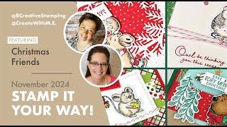 4 fun Christmas Friends handmade cards using Stampin' Up! adorable critters