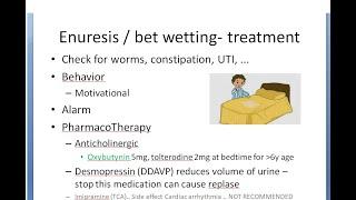 Pediatrics Enuresis Bet wetting trea child nocturnal Oxybutynin Tolterodine desmopressin DDAVP