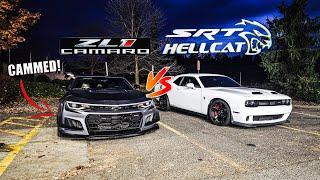 MY FRIENDS CAMMED CAMARO ZL1 CALLS OUT MY STOCK HELLCAT TO ROLL RACE!! | Camaro ZL1 vs Hellcat