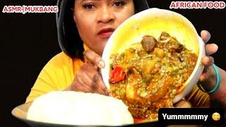 AFRICAN FOOD ASMR MUKBANG | FUFU WITH OKRA SOUP | Hannah's Happy Eating