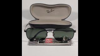 Ray-Ban Active Lifestyle Rectangle Sunglasses Black Silver Green Lens RB3484 002