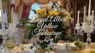 Royal Albert Tea Rose Pattern Yellow Glamorous Tablescape 2024