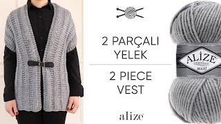 Alize Superlana Maxi ile 2 Parçalı Yelek • 2 Piece Vest • Жилет с 2 деталями