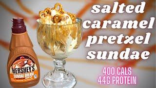 NINJA CREAMI LOW CALORIE SALTED CARAMEL PRETZEL ICE CREAM SUNDAE | CHEESECAKE ICE CREAM