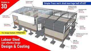 Simple truss work - 45ftx80ft - Marriage Function hall - Metal roofing in tamil