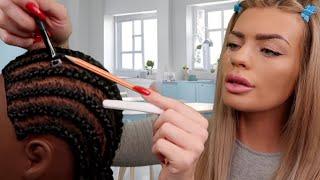 ASMR scratching your scalp between your itchy braids using random objects  (hair play roleplay)