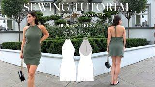 DIY Bias Cut Halter Neck Dress with Spaghetti Strap Ties + Sewing Pattern | Easy Sew Along Tutorial