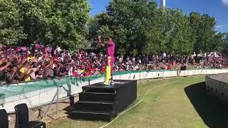 Dwayne Bravo entertaining the Paarl Rocks fans at Boland Park