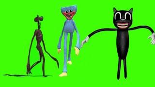 3 разных футажа сиреноголовый, Хаги Ваги, Cartoon Cat на зеленом фоне