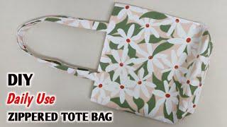 SIMPLE AND EASY - DIY Daily Use Zippered Tote Bag Sewing Tutorial | How to make cloth bag at home