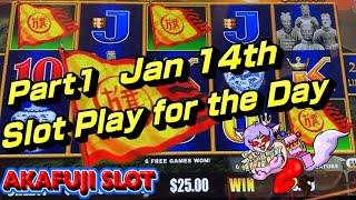 PART 1- NON STOP Slot Play For The Day on Jan 14th Slot Machine 赤富士スロット  ロスアンゼルス カジノ スロット パート１