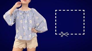 Very easy Rectangle blouse cutting and sewing | DIY top/shirt/blouse | Flared blouse sewing tutorial