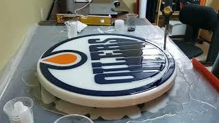 Oilers CNC Carved with Epoxy and LED backlit