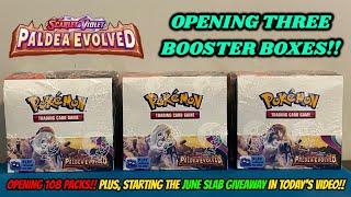 FINALLY!! I opened THREE PALDEA EVOLVED BOOSTER BOXES to try and COMPLETE THE SET!! + GIVEAWAY!!
