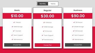 Create A Responsive Pricing Table With Yearly & Monthly Toggle Effect Using HTML - CSS & JavaScript