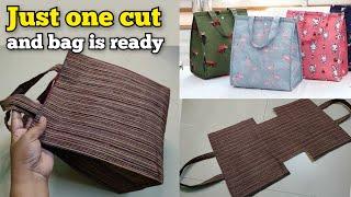 Just with one rectangle piece - Lunch box bag making at home/ Bag cutting and stitching/DIY Tote Bag