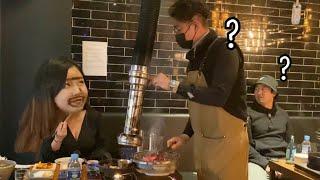 [SUB]고기집에서 바보분장하고 혼밥하는 여사친의 최후/가게 난리남(인기투표벌칙)Girl eating meats with funny make up on