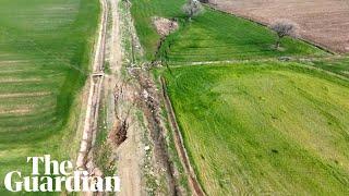 Drone footage shows large faultline in southern Turkey after earthquakes