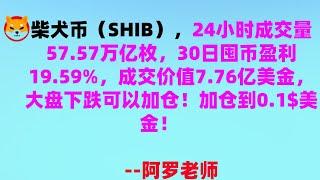 shib币|柴犬币|屎币行情分析！柴犬币（SHIB），24小时成交量57.57万亿枚，30日囤币盈利19.59%，成交价值7.76亿美金，大盘下跌可以加仓！加仓到0.1$美金！