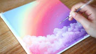 Dreamy Day Rainbow Sky & Clouds | Step by step Acrylic Painting #144