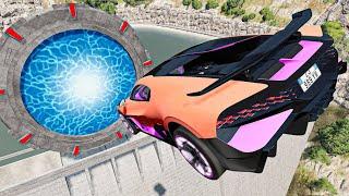 Sport Cars Bus Pickups and Trucks Jumps & Flying Through Mysterious Portals - Crashes BeamNG