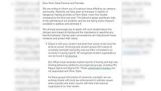 Penn State Parents Receive Email On Hazing Concerns