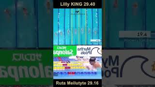 Lilly King 29.40 and Ruta Meilutyte 29.16. New world record