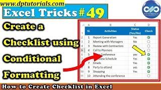 Excel Trick#49 : How to Create a Checklist using Conditional Formatting || Use of Conditional format