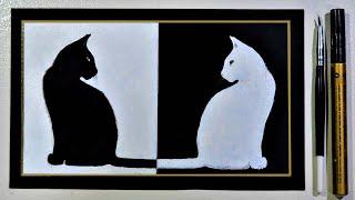 Black and White / Cat Painting / Easy Painting Tutorial For Beginners / Painting Hacks