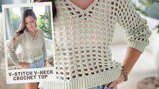 Mesh Stitch V-Neck Crochet Top - Free Crochet Pattern - Fishnet Crochet Top