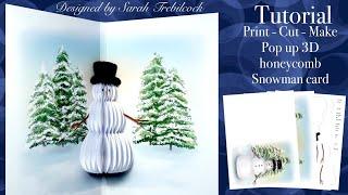 ️ TUTORIAL How to make a 3D honeycomb Snowman Pop-up card Cardmaking Christmas craft DIY