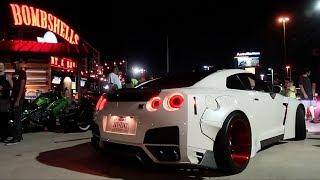 1500 HP. NISSAN GTR SHUTS DOWN BOMBSHELLS CAR MEET!