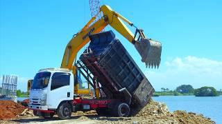 Excavator Trucks Dozer Drilling Rig Building Bridge Deep Foundation On The River