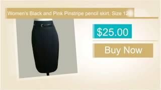 Women's Black and Pink Pinstripe pencil skirt. Size 12