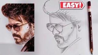 How to draw Vijay Thalapathy Drawing || Vijay Thalapathy outline drawing