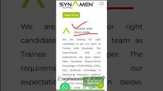 Synamen Hirings Fresher TRAINEE WEB DEVELOPER 2024 | OFF Campus Drive For 2024 Batch Hiring