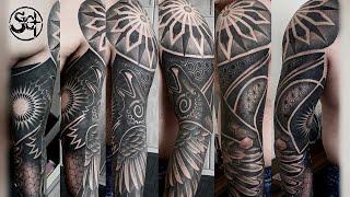 South Ink Custom Tattoo - Timelapse of Polynesian & Geometric Full Sleeve Tattoo
