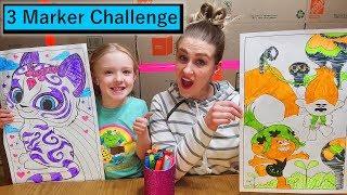 3 Marker Challenge w/ My Mom! GIANT Coloring Books! Trolls & Shimmer and Shine!!