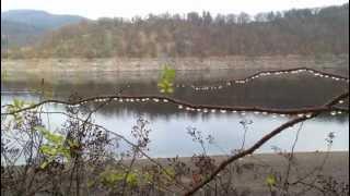 Following the raindrops at the river Rur in the Eifel National Parc just outside Rurberg, Germany